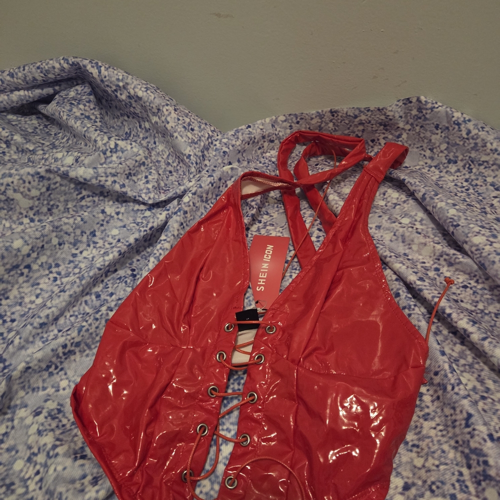 Shein Red One Piece Halter Pleather